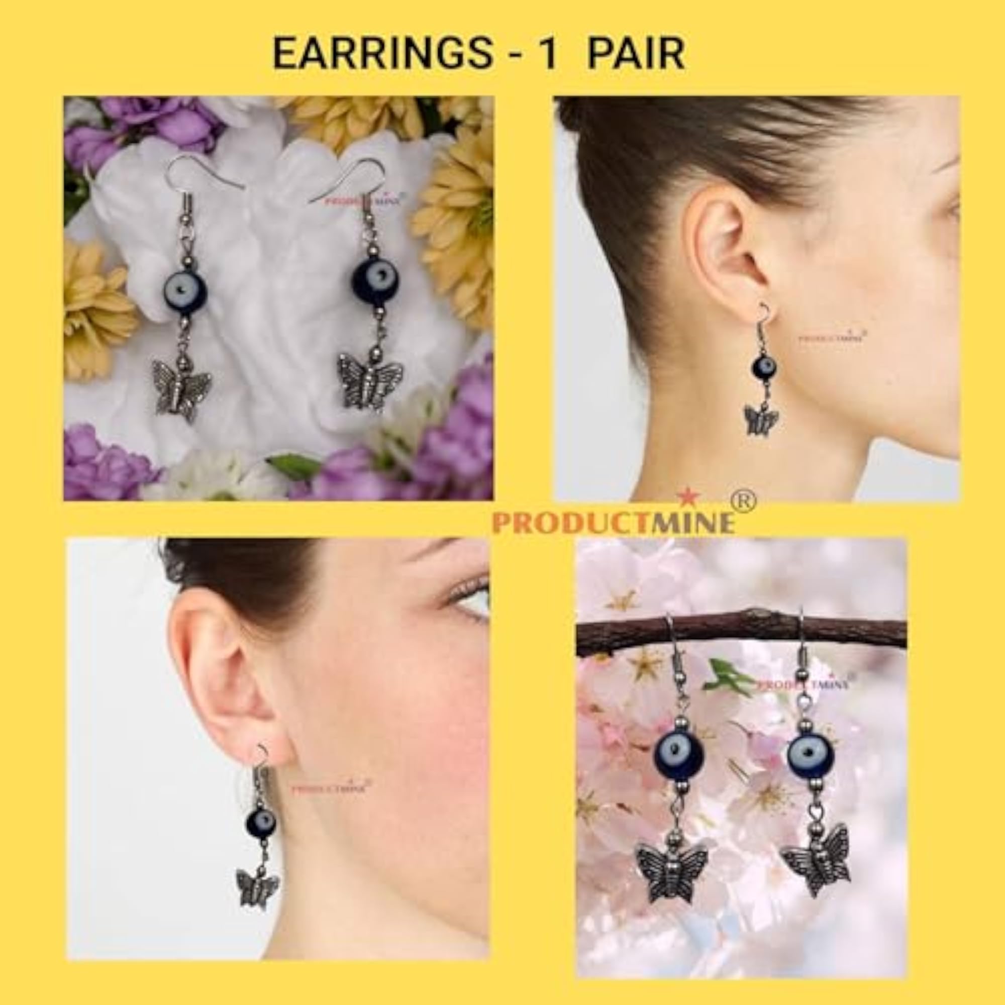 Butterfly Evil Eye Dangler Earrings for Women